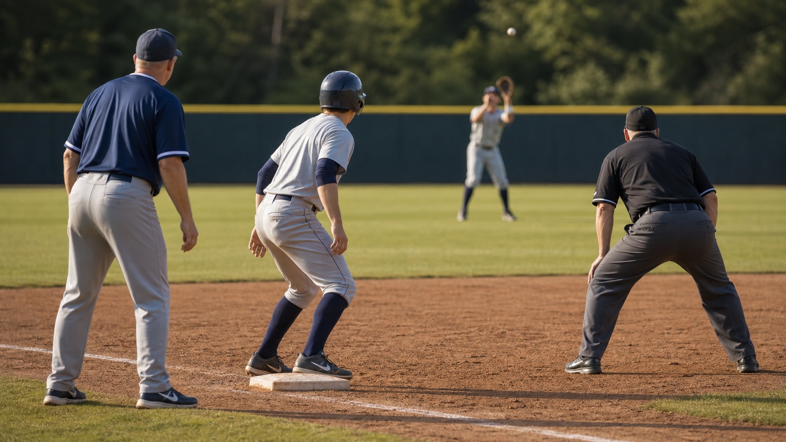 Ultra photorealistic baseball rules scene for Tagging Up in Baseball: Rules Every Runner Should Know