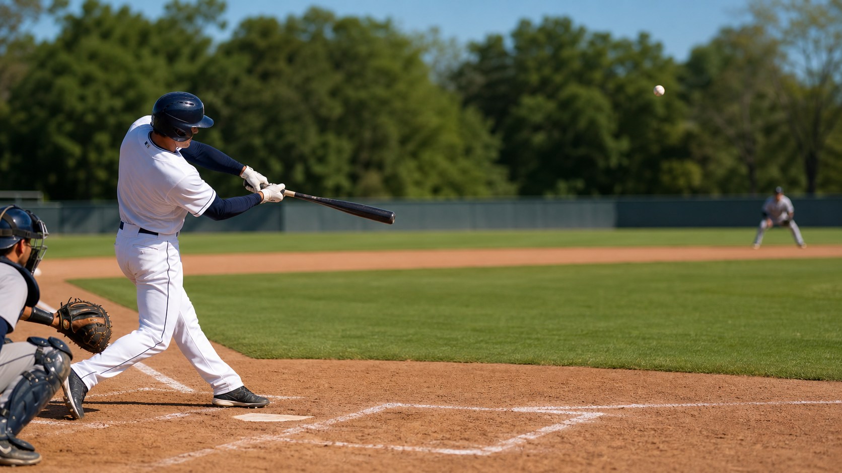 Hitter making solid contact as the baseball rises toward the outfield